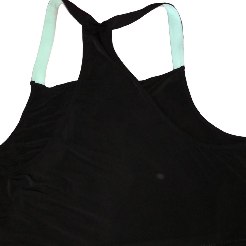 Victoria Secret size large black racerback tank aqua blue trim